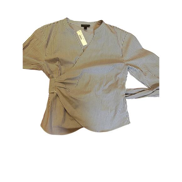 NWT J. Crew Blue White Business Stripe Cotton Wrap Blouse Office Women's Size 12 - Picture 7 of 12